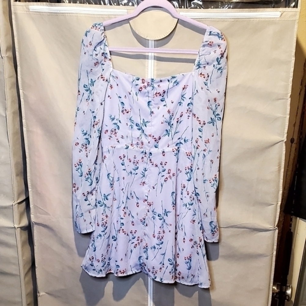 Missguided Floral Lilac Square Neckline Mini Dress Size 4 NWT - Picture 3 of 12